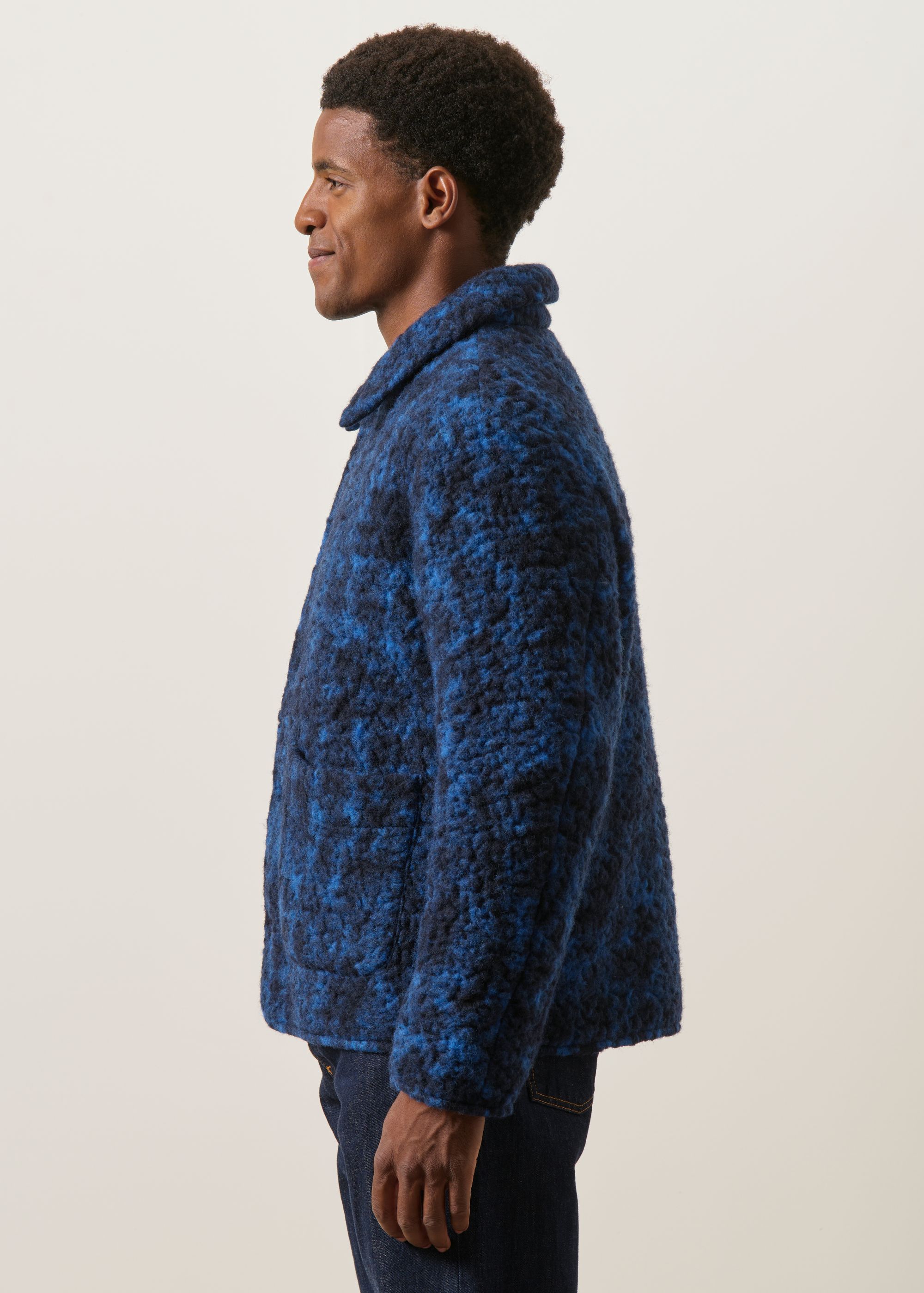 Veste Sherpa en laine et coton bio | bleu "Sherpa jacket - blue marled", Rotholz, photo 5
