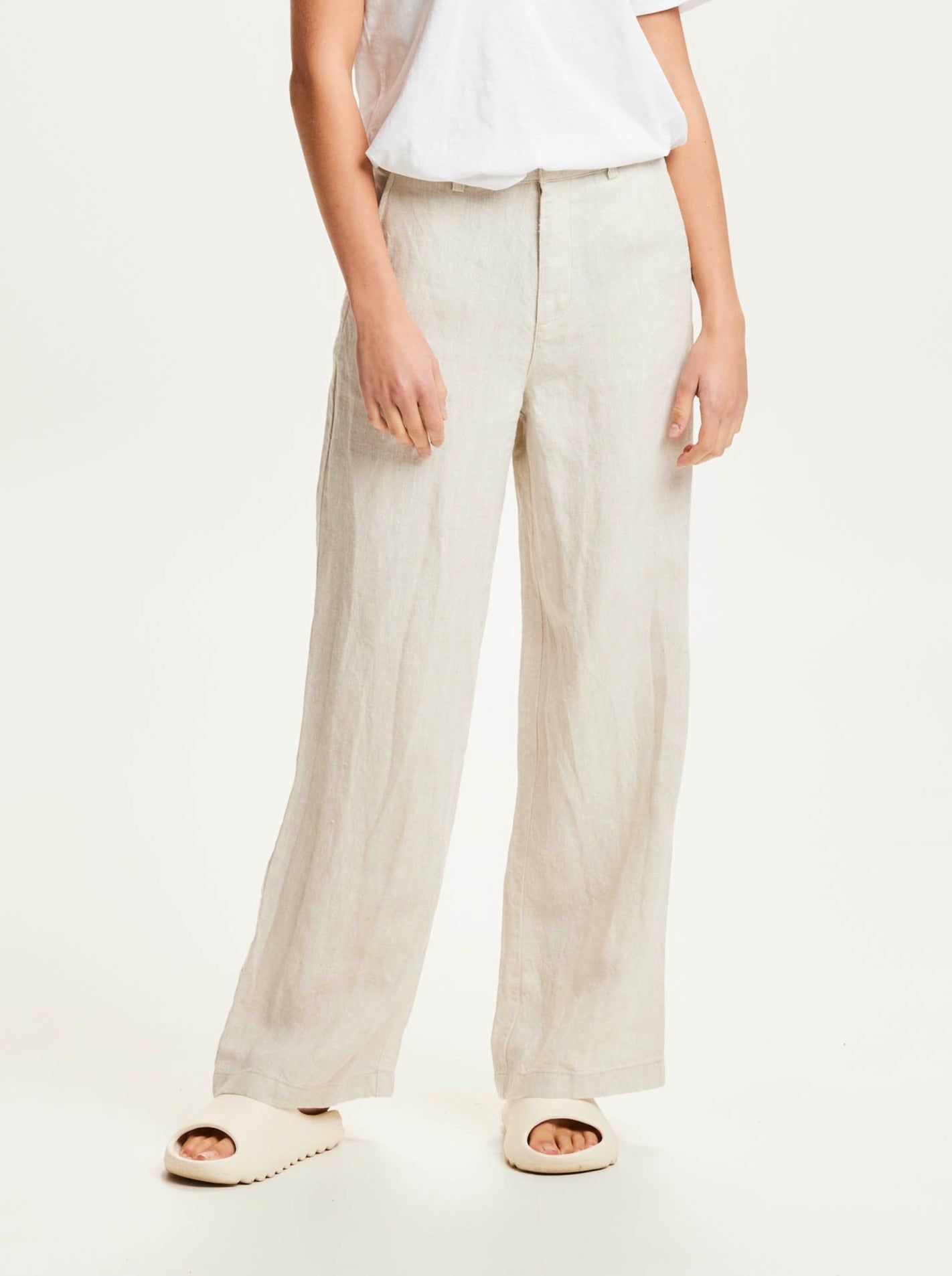 Pantalon ample beige en lin - posey natural linen pants light feather gray, Knowledge Cotton Apparel, photo 1