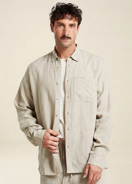 Chemise en lin | beige "Shirt rute linen ecru" - Dedicated