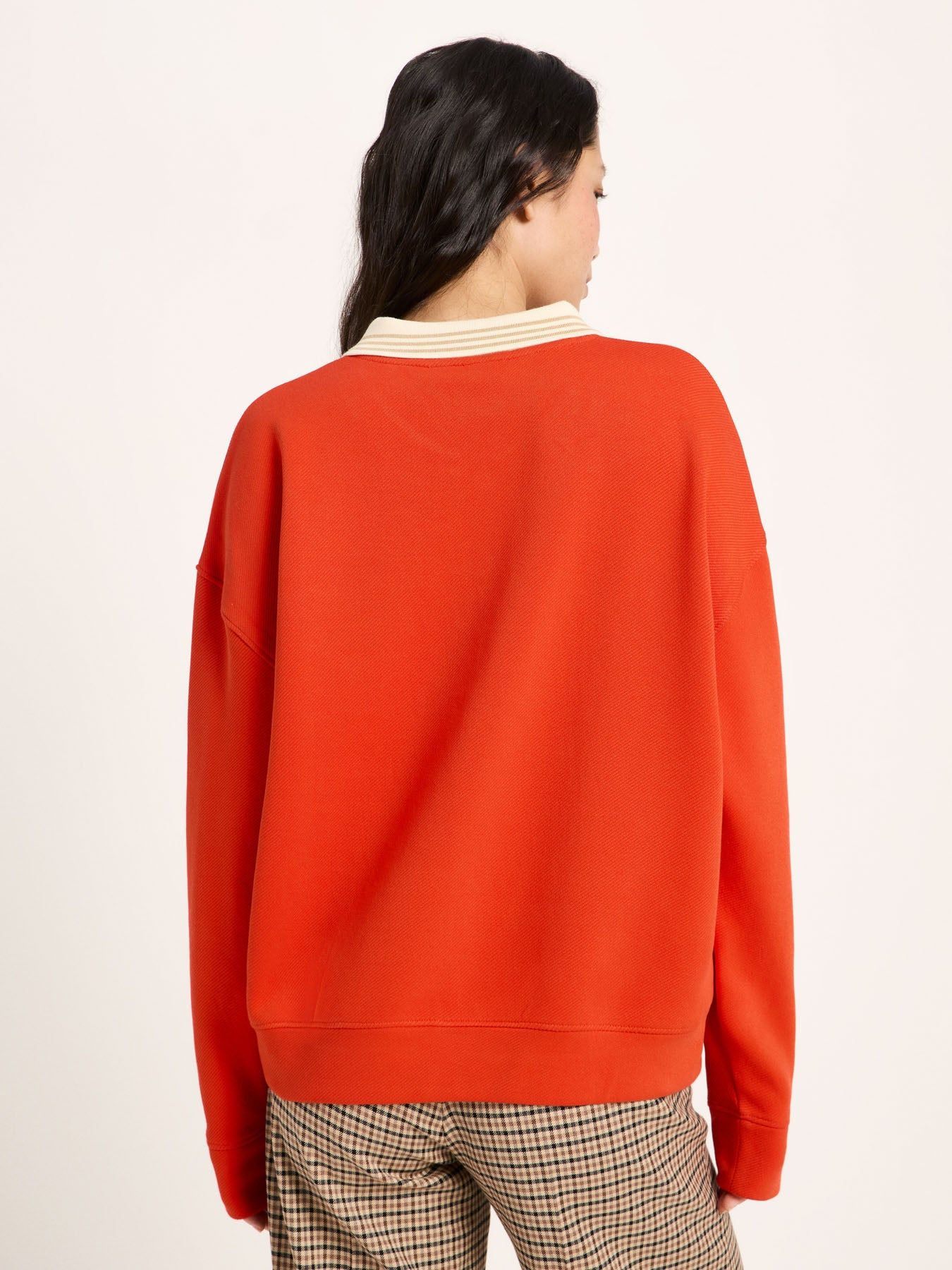 Oversize-Polo-Sweatshirt aus Bio-Baumwolle und recyceltem Material | rot, Lanius, Foto 4