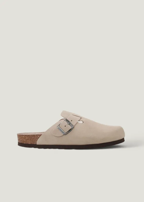 Sabots en cuir certifié | marron "riva velour taupe", Genuins