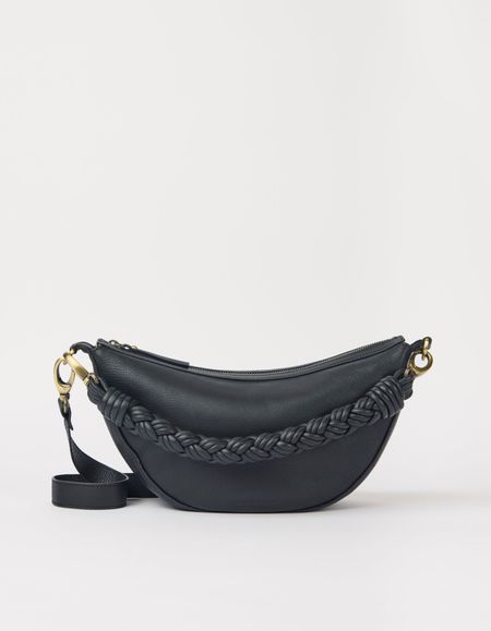 Sac à bandoulière en cuir certifié | black "leo midi - black soft grain (twisted handle)" - O My Bag