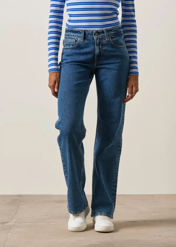 Jean droit en coton bio et recyclé | bleu "carry mid straight - stone vintage", Mud Jeans