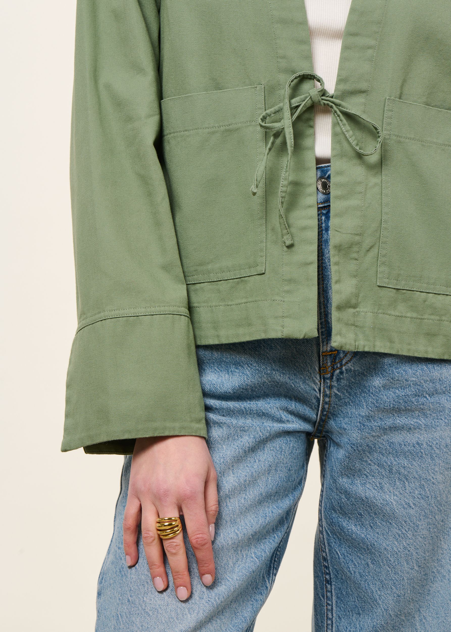 Veste légère en coton bio | verte "Kimono jacket organic cotton - leaf green", Rotholz, photo 4