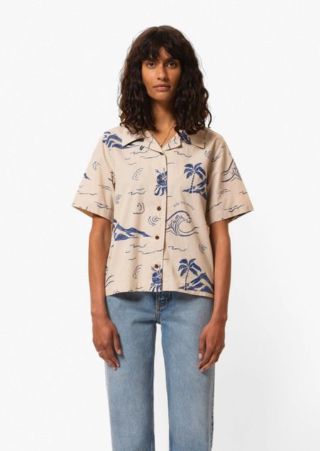 Chemisier en coton bio | écru à motifs "moa waves hawaii shirt ecru"