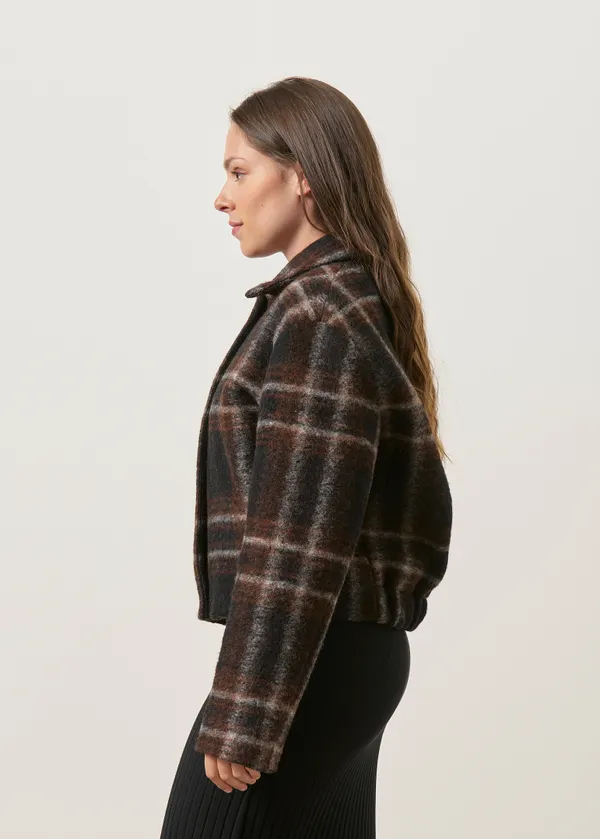 Veste en laine et coton bio | tartan marron, Lanius