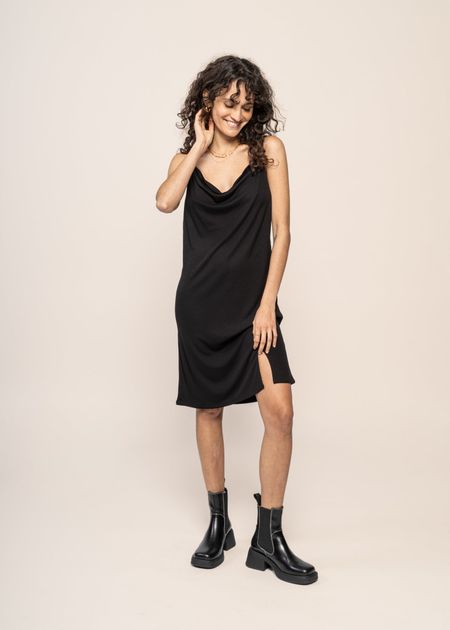 Robe courte noire en tencel - mini dress helen black, Jan'n June, photo 5