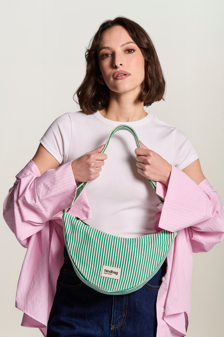 Sac bandoulière en coton bio | rayé vert "andrea rayure vert" - Hindbag