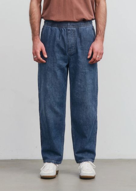 Pantalon ample léger effet denim en coton bio | bleu denim "Wide pant recycled cotton - washed denim" - Rotholz