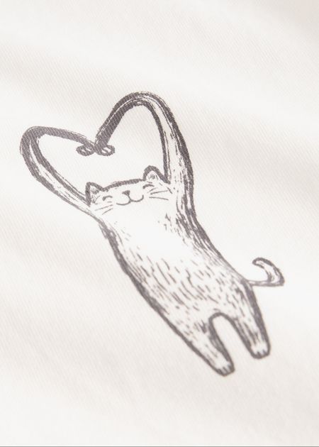 T-shirt en coton bio | blanc "vadstena heart cat off-white - whisper white" - Dedicated