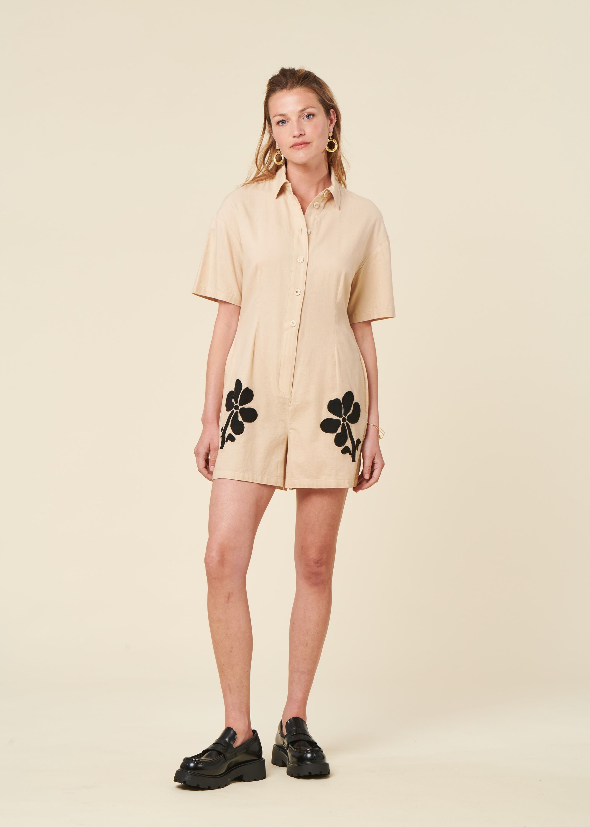 Combishort en coton bio | écru "marygold roberta jumpsuit", Thinking Mu, photo 1