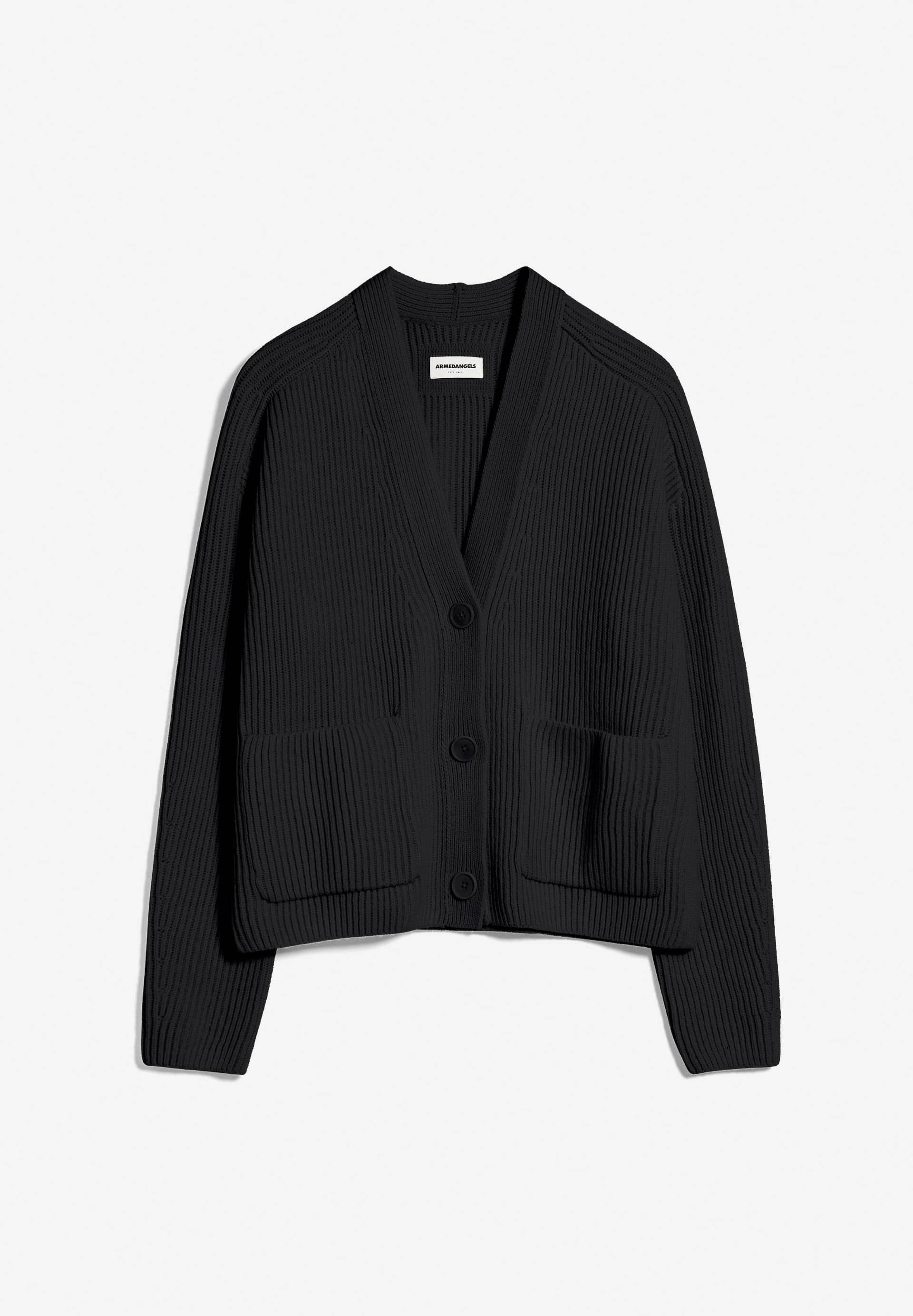 Gilet ample noir en laine bio et recyclée - naokaa black, Armedangels, photo 1