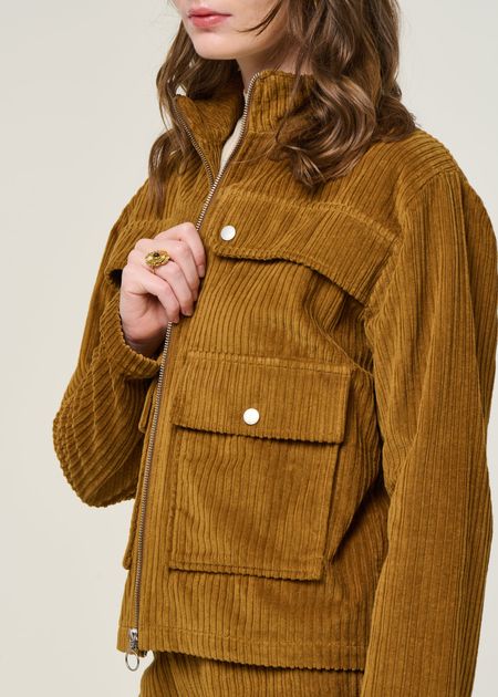 Veste velours en coton bio | camel "light oak corduroy celia jacket - brown" - Thinking Mu