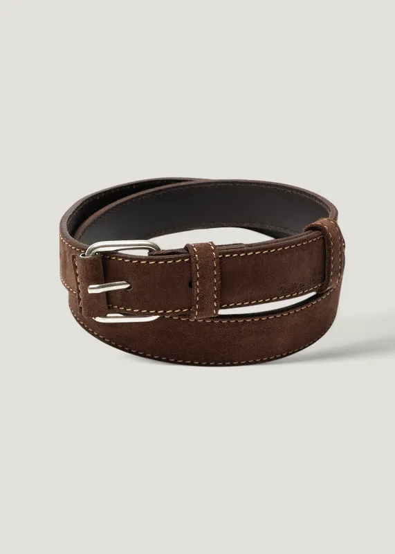 Ceinture cuir suède en tannage végétal | marron "dwayne suede belt - dark brown", Nudie Jeans