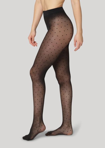 Collants à pois en recyclé - pernille dots 20 denier black
