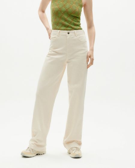 Jean droit large en coton bio | écru "ivory theresa pants"