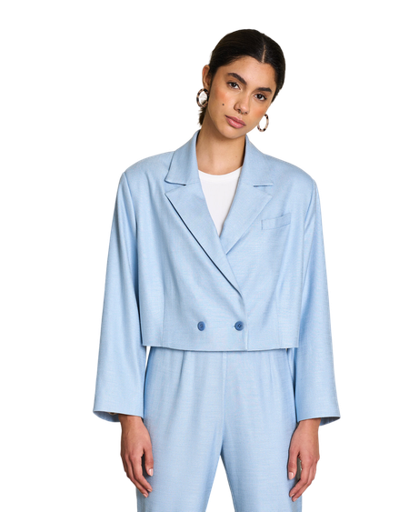 Blazer court bleu ciel en ecovero - cropped blazer tulia light denim
