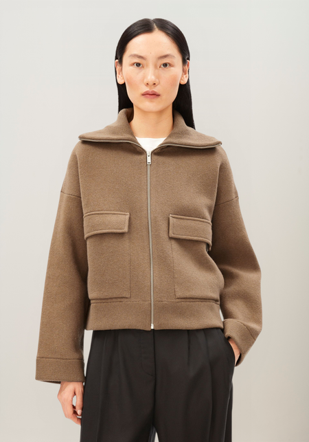 Veste en coton et laine bio | marron "cotton-wool knit jacket | amberwood" - Armedangels