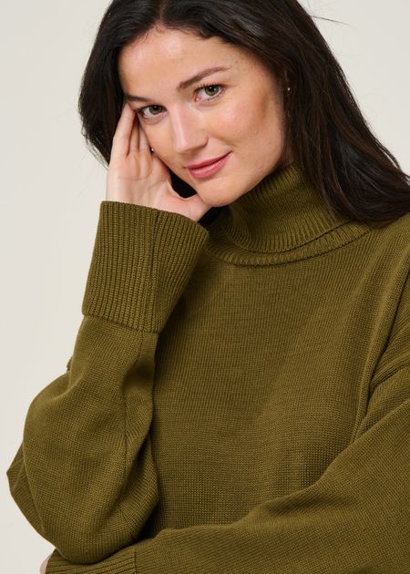 Pull col roulé en coton bio | vert "mua - woody olive", Jan'n June, photo 2