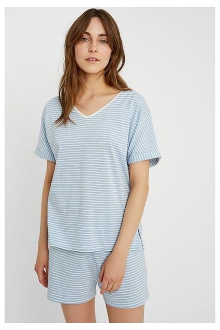 Haut de pyjama rayé bleu en coton bio