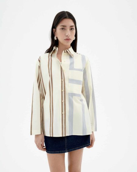 Chemise en coton biologique | beige "poplin stripes marcelle blouse - ecru"