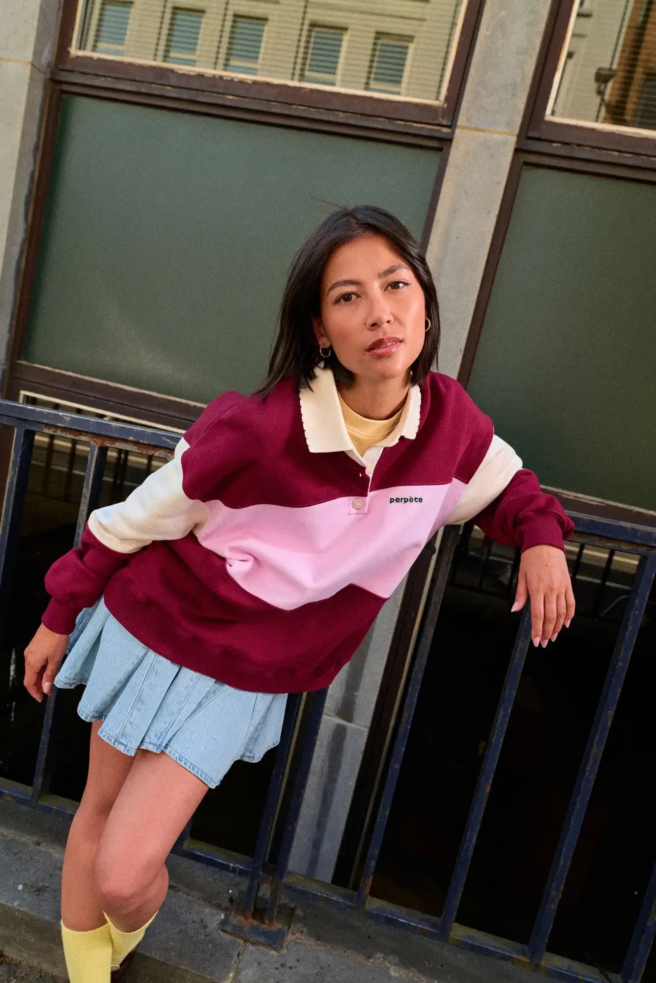 Sweat polo en coton bio | tricolore "Linda bordeaux", Perpète, photo 4