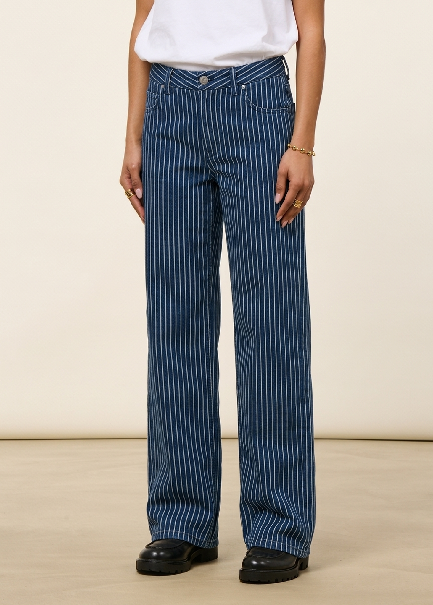 Pantalon large en coton bio | rayé "railway stripes kettan pants", Thinking Mu, photo 1