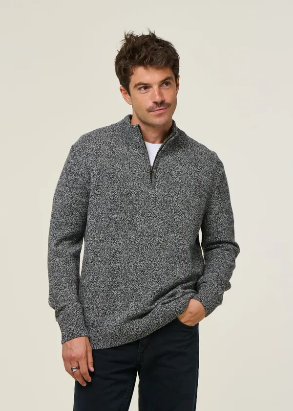 Pull col zippé  en laine recyclée | gris "antxiko - black", Bask in the Sun