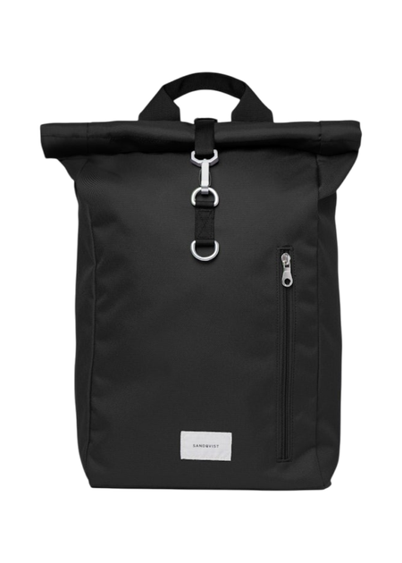 Sac à dos 19l en matière recyclée | noir "ground rolltop backpack l - black with black webbing" - Sandqvist