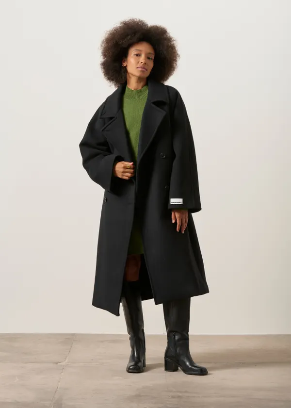 Manteau long en laine recyclée | noir "Wool double-breasted coat", Armedangels